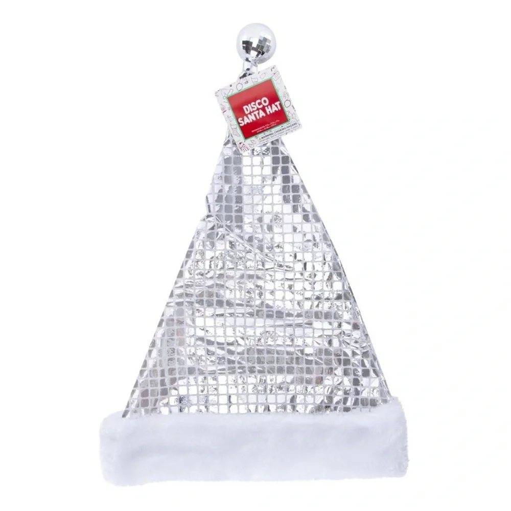Silver Disco Santa Christmas Hat